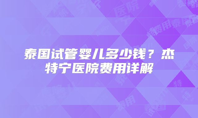 泰国试管婴儿多少钱?杰特宁医院费用详解