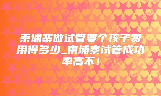 柬埔寨做试管要个孩子费用得多少_柬埔寨试管成功率高不！