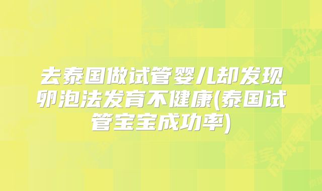 去泰国做试管婴儿却发现卵泡法发育不健康(泰国试管宝宝成功率)