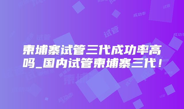 柬埔寨试管三代成功率高吗_国内试管柬埔寨三代！
