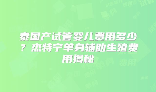 泰国产试管婴儿费用多少？杰特宁单身辅助生殖费用揭秘