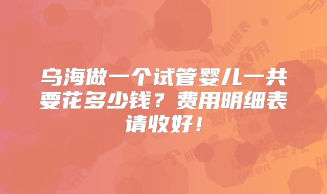 乌海做一个试管婴儿一共要花多少钱?费用明细表请收好!