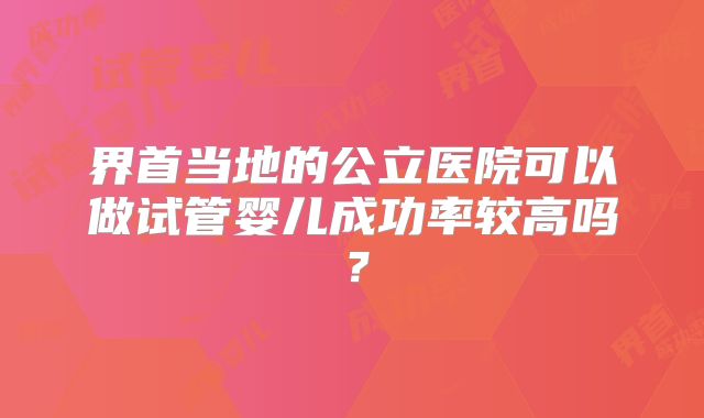 界首当地的公立医院可以做试管婴儿成功率较高吗?