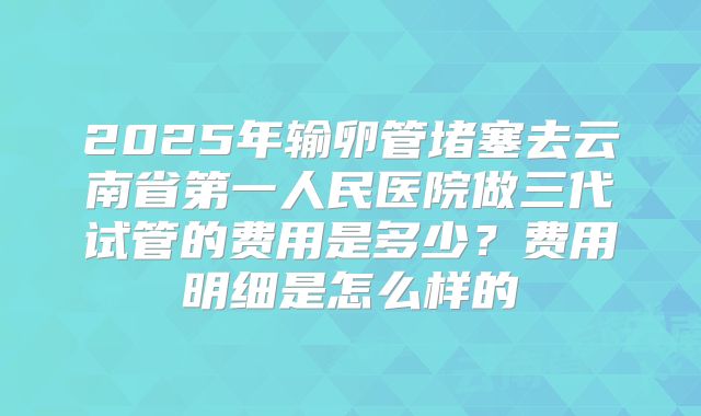 2025年输卵管堵塞去云南省第一人民医院做三代试管的费用是多少？费用明细是怎么样的