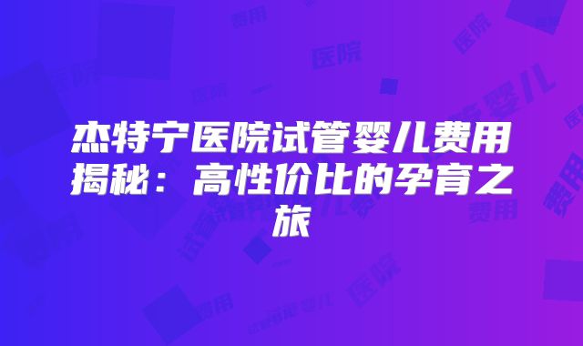杰特宁医院试管婴儿费用揭秘：高性价比的孕育之旅