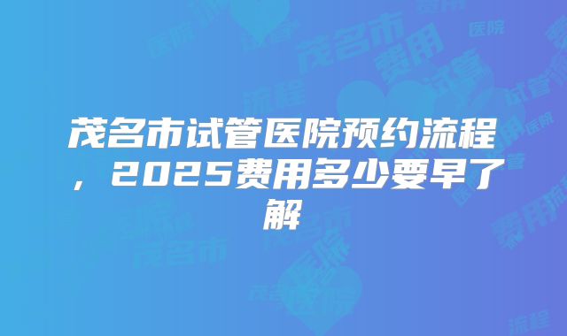 茂名市试管医院预约流程,2025费用多少要早了解