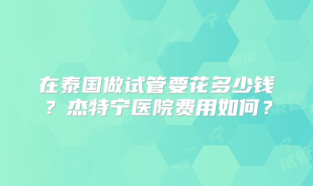 在泰国做试管要花多少钱？杰特宁医院费用如何？