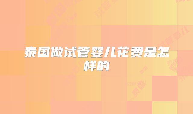 泰国做试管婴儿花费是怎样的