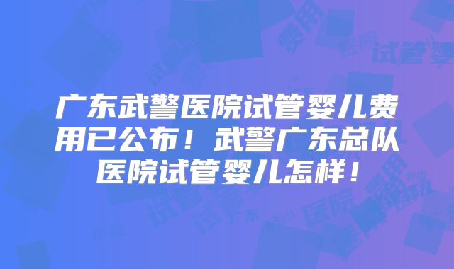 广东武警医院试管婴儿费用已公布！武警广东总队医院试管婴儿怎样！