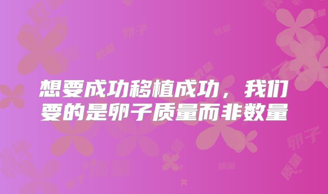 想要成功移植成功,我们要的是卵子质量而非数量