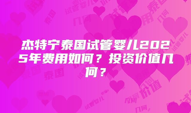 杰特宁泰国试管婴儿2025年费用如何？投资价值几何？