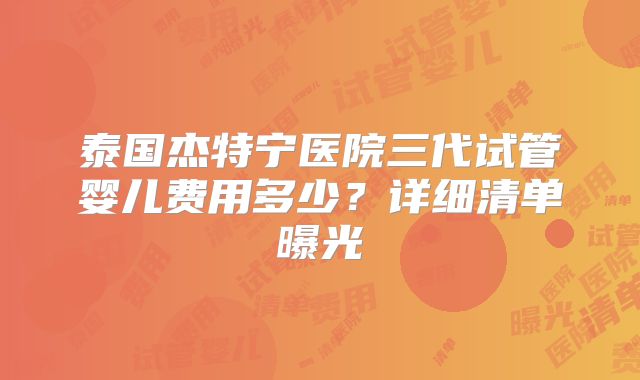 泰国杰特宁医院三代试管婴儿费用多少?详细清单曝光