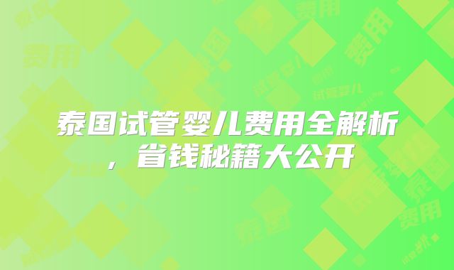 泰国试管婴儿费用全解析，省钱秘籍大公开