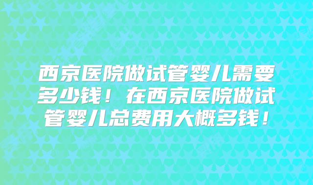 西京医院做试管婴儿需要多少钱！在西京医院做试管婴儿总费用大概多钱！