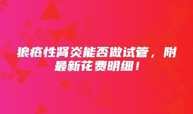 狼疮性肾炎能否做试管,附最新花费明细!