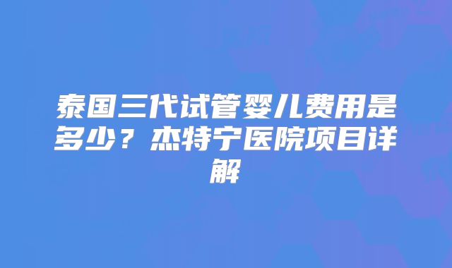 泰国三代试管婴儿费用是多少？杰特宁医院项目详解