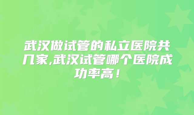 武汉做试管的私立医院共几家,武汉试管哪个医院成功率高！