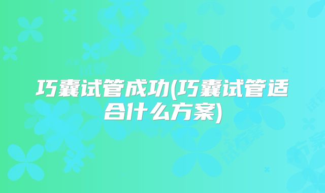 巧囊试管成功(巧囊试管适合什么方案)