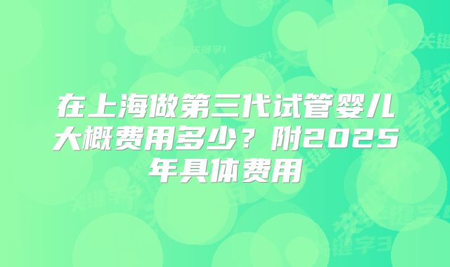 在上海做第三代试管婴儿大概费用多少？附2025年具体费用