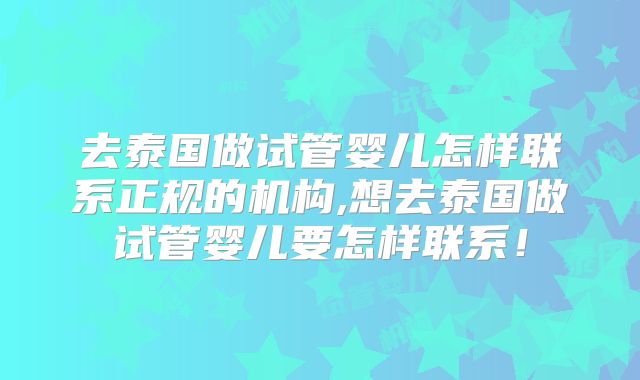 去泰国做试管婴儿怎样联系正规的机构,想去泰国做试管婴儿要怎样联系!