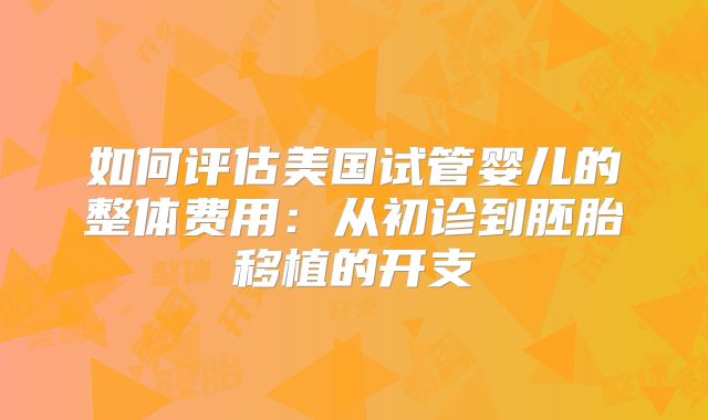 如何评估美国试管婴儿的整体费用:从初诊到胚胎移植的开支