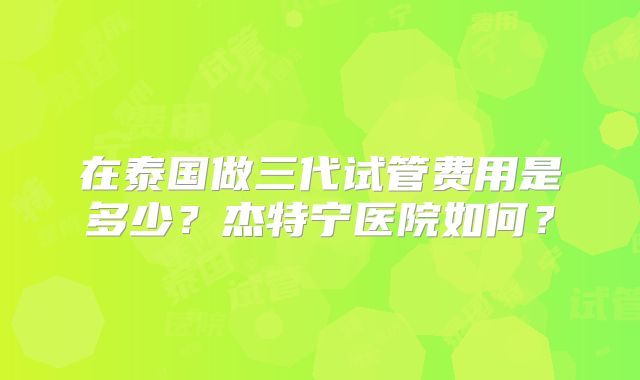 在泰国做三代试管费用是多少？杰特宁医院如何？