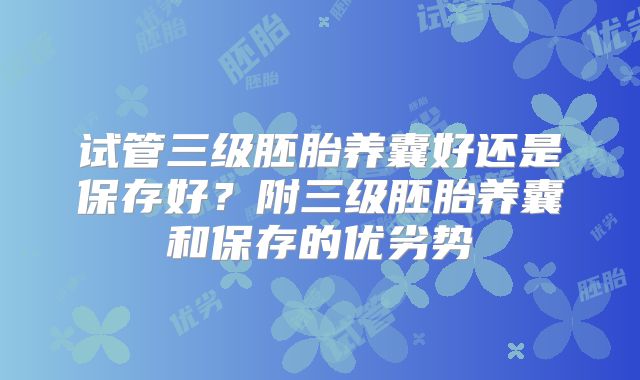 试管三级胚胎养囊好还是保存好？附三级胚胎养囊和保存的优劣势