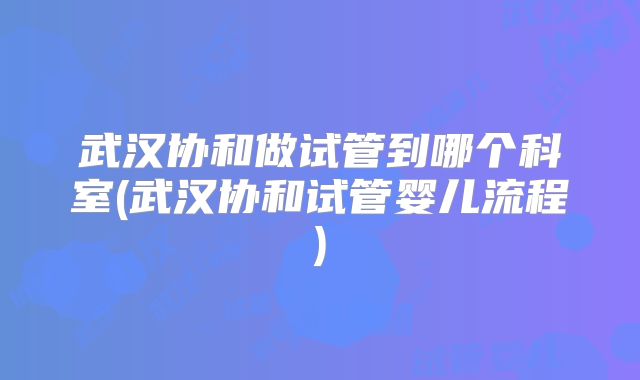 武汉协和做试管到哪个科室(武汉协和试管婴儿流程)