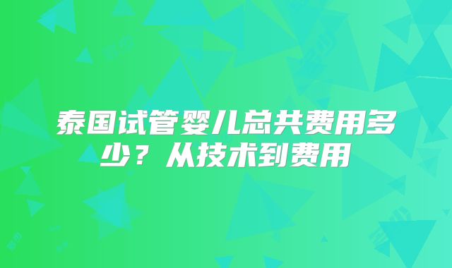 泰国试管婴儿总共费用多少?从技术到费用