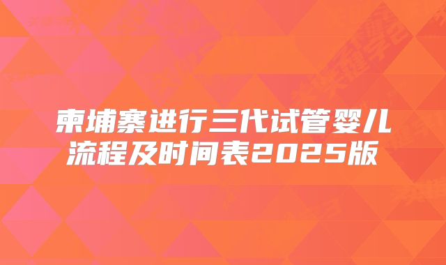 柬埔寨进行三代试管婴儿流程及时间表2025版