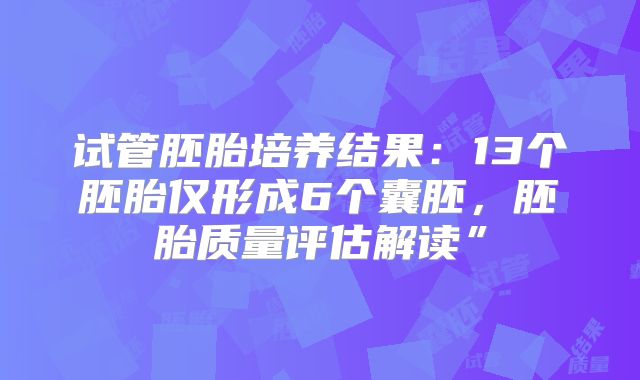 试管胚胎培养结果：13个胚胎仅形成6个囊胚，胚胎质量评估解读”