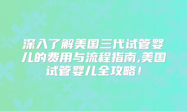 深入了解美国三代试管婴儿的费用与流程指南,美国试管婴儿全攻略!