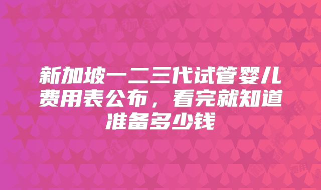 新加坡一二三代试管婴儿费用表公布，看完就知道准备多少钱