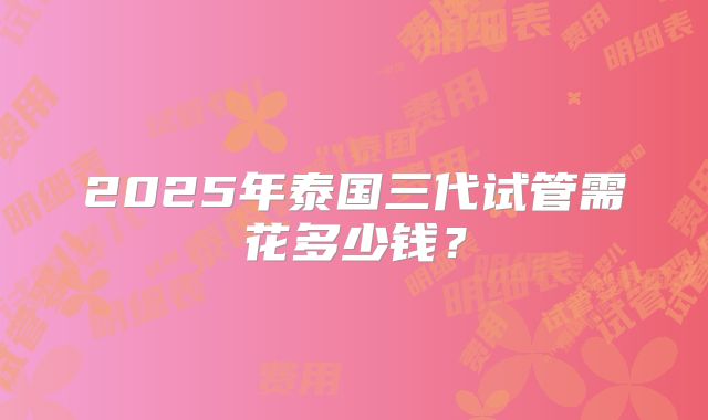 2025年泰国三代试管需花多少钱？