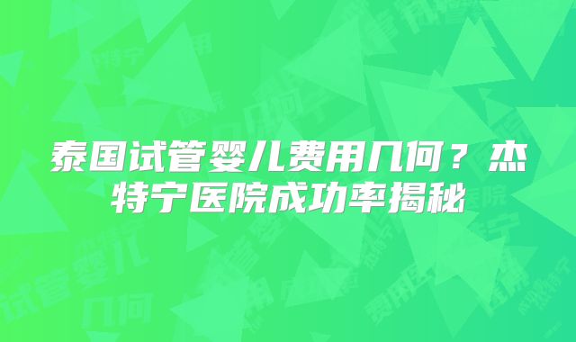 泰国试管婴儿费用几何？杰特宁医院成功率揭秘