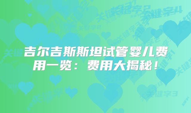 吉尔吉斯斯坦试管婴儿费用一览：费用大揭秘！