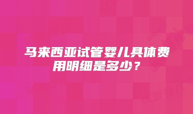 马来西亚试管婴儿具体费用明细是多少?