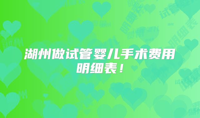湖州做试管婴儿手术费用明细表！
