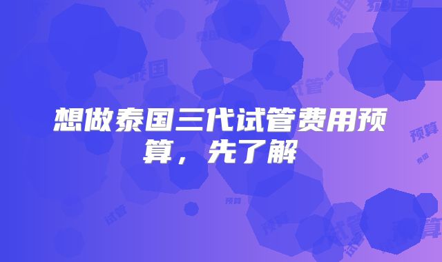 想做泰国三代试管费用预算，先了解
