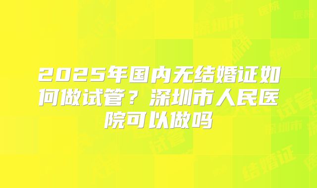 2025年国内无结婚证如何做试管？深圳市人民医院可以做吗