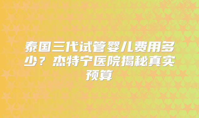 泰国三代试管婴儿费用多少?杰特宁医院揭秘真实预算
