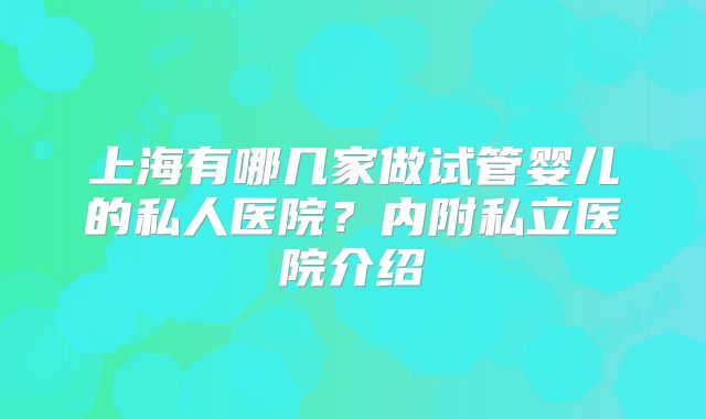 上海有哪几家做试管婴儿的私人医院？内附私立医院介绍
