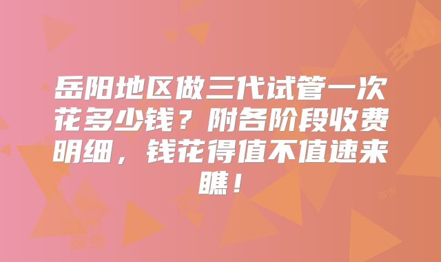岳阳地区做三代试管一次花多少钱？附各阶段收费明细，钱花得值不值速来瞧！