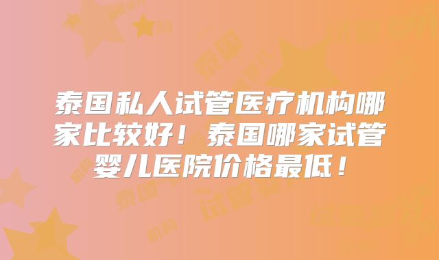泰国私人试管医疗机构哪家比较好!泰国哪家试管婴儿医院价格最低!
