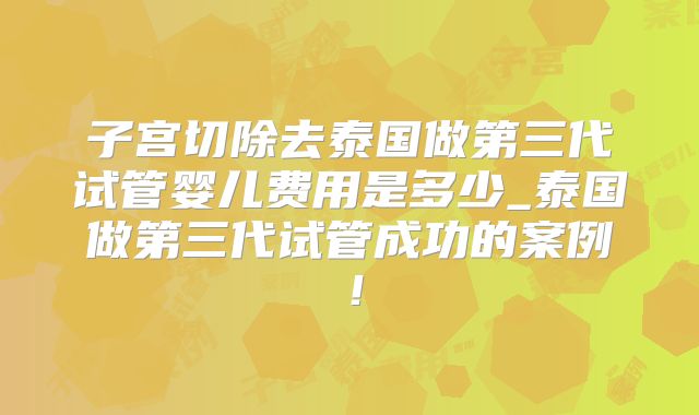 子宫切除去泰国做第三代试管婴儿费用是多少_泰国做第三代试管成功的案例！
