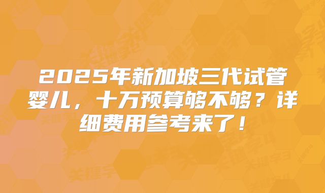 2025年新加坡三代试管婴儿，十万预算够不够？详细费用参考来了！