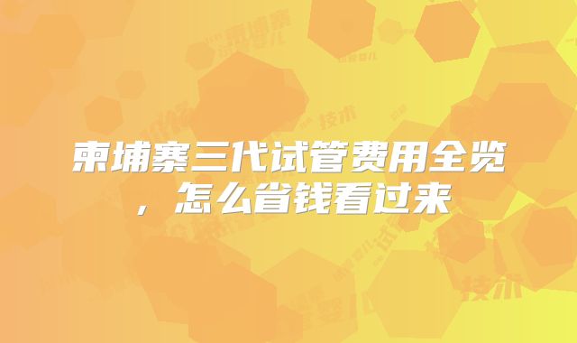 柬埔寨三代试管费用全览，怎么省钱看过来