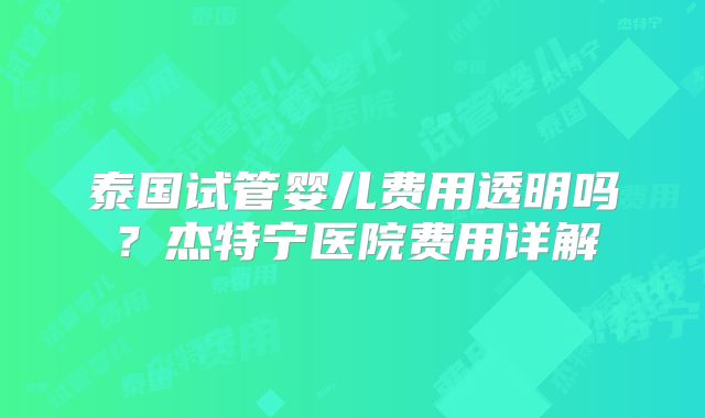 泰国试管婴儿费用透明吗?杰特宁医院费用详解