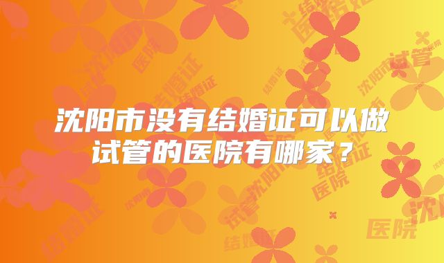 沈阳市没有结婚证可以做试管的医院有哪家?