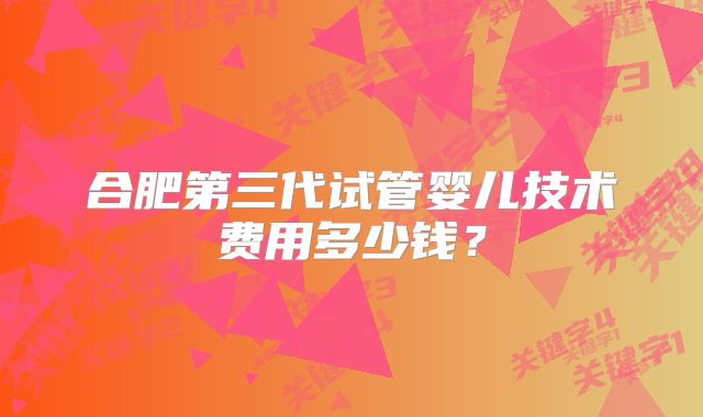 合肥第三代试管婴儿技术费用多少钱?